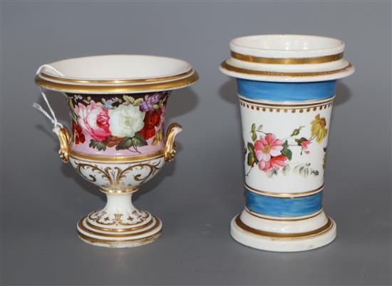 An English porcelain campana shaped vase, c.1815 and a spill vase, c.1830-40, H. 12.7cm and 14.5cm